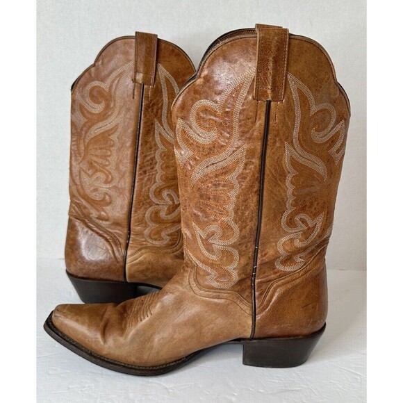 JB Dillon Boots Men Genuine Leather Brown Western Cowboy Pull On sz 11B main image 7